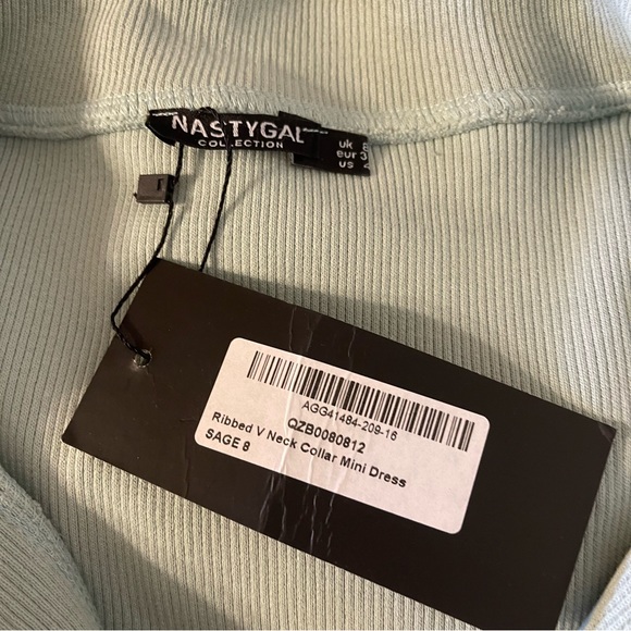 Nasty Gal Sage V Neck Collar Ribbed Dress - Picture 7 of 8